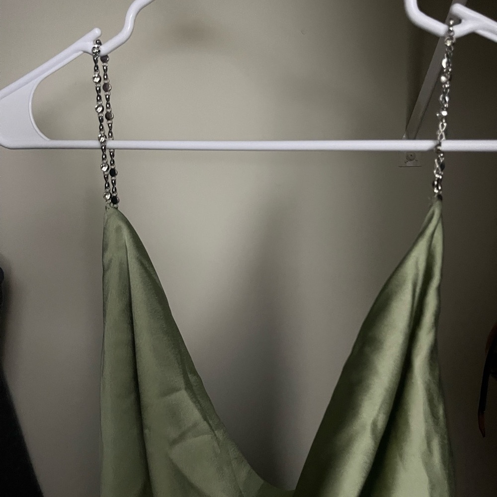 Fashion Nova Sage Satin Maxi Dress